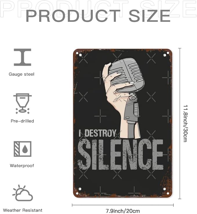 Vintage Tin Metal Sign Copy of I Destroy Silence for Gamer 8x12 Inch Retro Wall Decor for Home,Patio,Yard,Office,Funny Quotes and Motivational Sayings