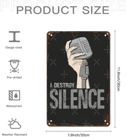 Vintage Tin Metal Sign Copy of I Destroy Silence for Gamer 8x12 Inch Retro Wall Decor for Home,Patio,Yard,Office,Funny Quotes and Motivational Sayings