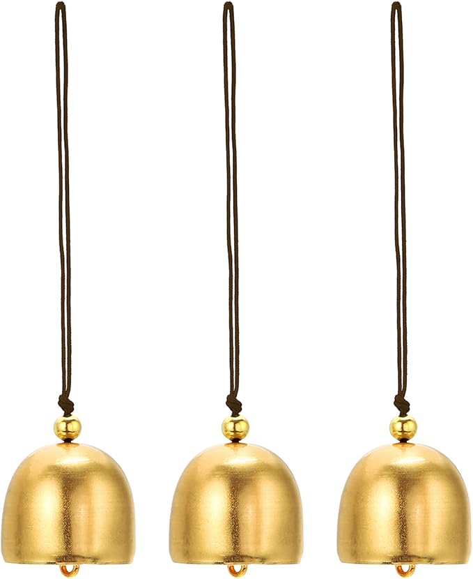 PATIKIL 3 Pcs Wind Chime, Hanging Bells Temple Bells Retro Outdoor Hanging Metal Chinese Wind Chime Round for Outside Garden Camping, Gold Brown
