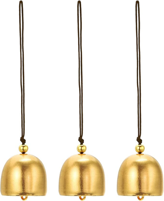 PATIKIL 3 Pcs Wind Chime, Hanging Bells Temple Bells Retro Outdoor Hanging Metal Chinese Wind Chime Round for Outside Garden Camping, Gold Brown