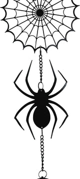 Ebros Gift Arachnid Spider Web Cobweb Black Coated Steel Metal Wall Hanging Wind Chime with Beads Home and Patio Decor Gothic Halloween Macabre Spiders Webs Mobile Noisemaker