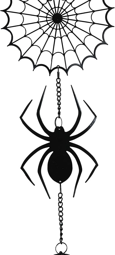 Ebros Gift Arachnid Spider Web Cobweb Black Coated Steel Metal Wall Hanging Wind Chime with Beads Home and Patio Decor Gothic Halloween Macabre Spiders Webs Mobile Noisemaker