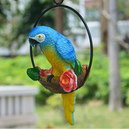 Lifelike Parrot Garden Statues,Resin Parrot Hanging Garden Decor Swing Figurine Ornaments,Parrot Statues for Outside Realistic Bird Sculptures Garden Patio Yard Lawn Figurines for Tree Wall (s4)