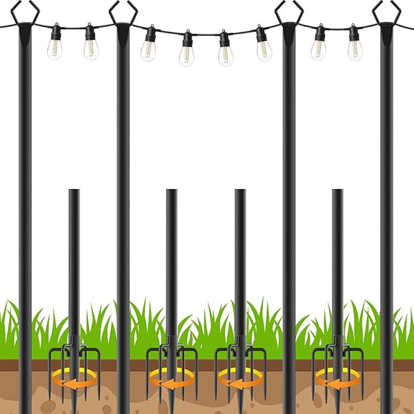 4 Pack 10 FT String Light Poles,Metal with Fork Lights Poles for Outdoor String Light, Rustproof Heavy Duty for Outside Garden,Patio,Wedding,Backyard,Deck,Party