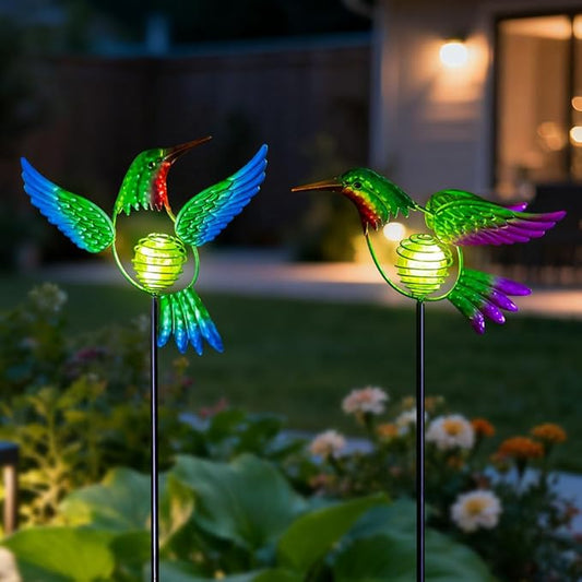 Hummingbird Solar Garden Stakes Lights 2 Pack,Solar Hummingbird Bird Figurine Outdoor Lights for Spring Garden Pathway Lawn Yard Decoration