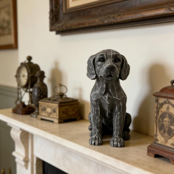 MeritMode 11.22" Geometric Dog Statue Resin Sculpture – Modern Abstract Dog Figurine, Stone Look Animal Decor for Living Room, Entryway, Garden & Dog Lover Gift
