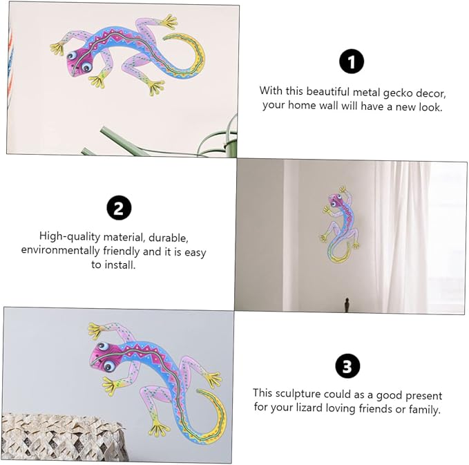 PAREKS 2pcs Gecko Ornament Outdoor Enclosure House Decorations for Home Outdoor Statues Hanging Glass Sculpture Metal Hanging Lizard Garden Iron Gecko Ornament Gecko Hanging Crafts Puppet/1535