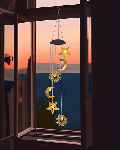 Solar Wind Chimes for Outside Lights Sun Moon Star Outdoor Hanging Decor Warm Lights Prefert Gifts for Mom Wife Outdoor Windchimes for Garden Yard Patio Christmas Birthday Mothers Day