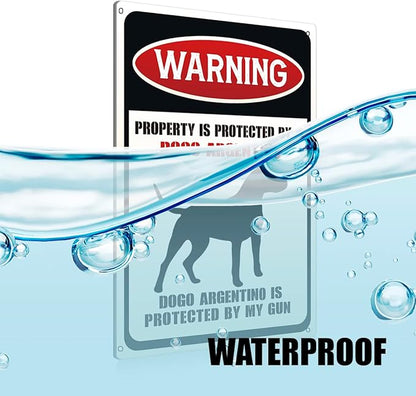 Funny Dog Warning Metal Tin Signs Wall Art Decor Property is Protected By a Dogo Argentino Sign for Home Decor Gifts to Indoor and Outdoor Use - 8x12 Inch
