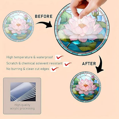 Lotus Stained Window Hangings with Chain – Acrylic Lotus Leaf Flowers Ornament for Garden, Patio and Indoor Decor, Housewarming Gift for Mom, Grandma and Plants Lovers