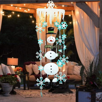 Juegoal Christmas Snowman Wind Chimes with Metal Snowflake, Large for Kids, Xmas Holiday Party Indoor Outdoor Hanging Decoration, 33 Inch