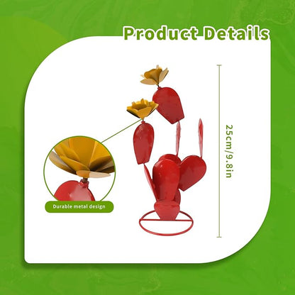 Topyond Metal Cactus Yard Art, Prickly Pear Cactus with Flowers, Outdoor Rustic Iron Sculpture, Vibrant Red Accent, Outdoor Decor for Garden, Lawn, Patio