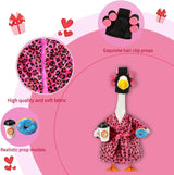 Lady Porch Goose Outfits, Spring Summer Goose Clothes Costume with Pink Leopard Bathrobe for 23/28" Lawn Cement Geese for Garden