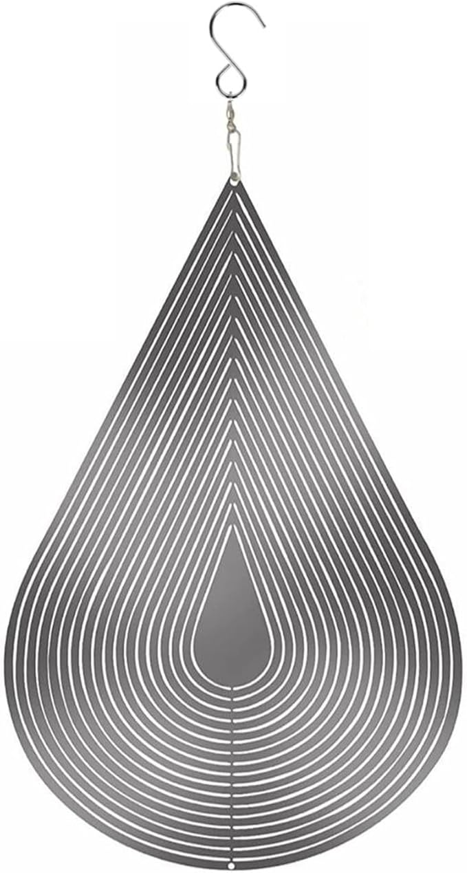 3D Water Drop Wind Spinner, Stainless Steel Highly Reflective 360° Rotating, Humane Bird Repeller, Outdoor Garden Patio Yard Decor, 17cm×25cm Silver Metal Wind Sculpture