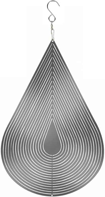 3D Water Drop Wind Spinner, Stainless Steel Highly Reflective 360° Rotating, Humane Bird Repeller, Outdoor Garden Patio Yard Decor, 17cm×25cm Silver Metal Wind Sculpture