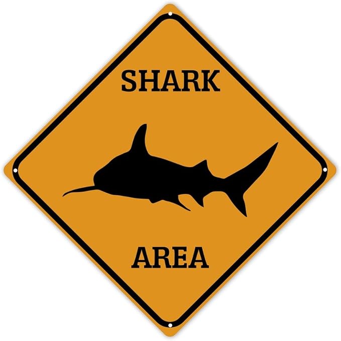 Fierce Fish Area Xing Caution Crossing Sign Ocean Animal Aluminum Metal Sign Warning Sign Novelty Road Fence Yard Wall Decor For Indoor Outdoor Highway10x10in