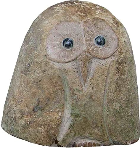 Natural Granite, Hand-Carved Boulder Stone Owl 6" H
