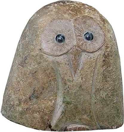Natural Granite, Hand-Carved Boulder Stone Owl 6" H