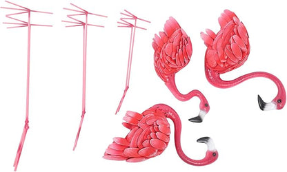 3Pcs Flamingo Outdoor Statues, Metal Flamingo Decorative Garden Sculpture with Stable Base Plate Standing Garden Statues for Home Patio Yard Display, 35", 42", 47" H, Pink