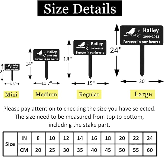 Personalised Bird Memorial Grave Marker, Custom Bird Memorial Stake Grave Marker, Metal Cemetery Decoration for Grave Sympathy Bird Memorial Plaque for Outdoors Grave Yard Garden