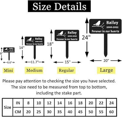 Personalised Bird Memorial Grave Marker, Custom Bird Memorial Stake Grave Marker, Metal Cemetery Decoration for Grave Sympathy Bird Memorial Plaque for Outdoors Grave Yard Garden