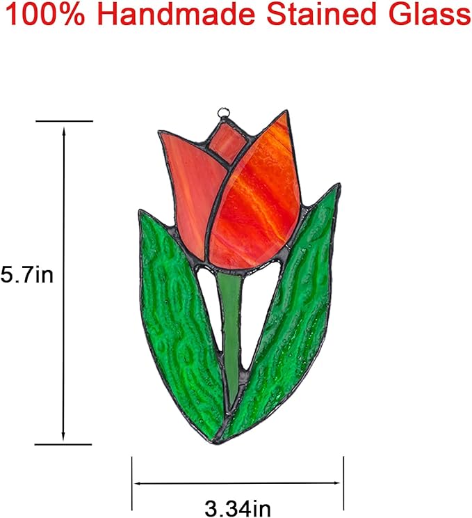 Tulip Stained Glass Window Hanging Suncatcher Handmade Flower Plant Stained Glass Sun Catchers Perfect for Indoor Window,Kitchen,and Living Rooms Spring Home Decor Gifts for Mom Women Plant Lover