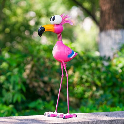 Flamingo Metal Garden Statues Outdoor Decor, Funny Pink Flamingo Bird Outdoor Sculptures Yard Art Decoration for Home Patio Lawn Backyard, Gift for Lovers Moms Women