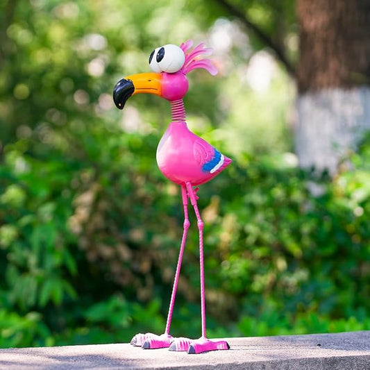 Flamingo Metal Garden Statues Outdoor Decor, Funny Pink Flamingo Bird Outdoor Sculptures Yard Art Decoration for Home Patio Lawn Backyard, Gift for Lovers Moms Women