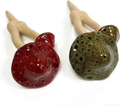 2pcs Ceramic Mushroom Garden Stake, Fairy Garden Figurines Decoration,Yard Outdoor Mushroom Decor, 11.8" in Height