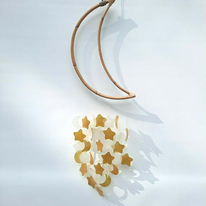 Beautiful and Unique Capiz Shell Wind Chime - Wind Chimes for Outdoors - Colorful and Whimsical Patio Decor - Ocean Decor - Garden Gifts (Moon - Gold Star)