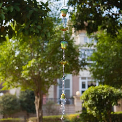 dreamysoul Rain Chains for Gutters, 11 FT Rain Catcher Chains with 16 Cups, Adjustable Rain Chain for Outside, Replacement for Downspout, Eaves, Drainage