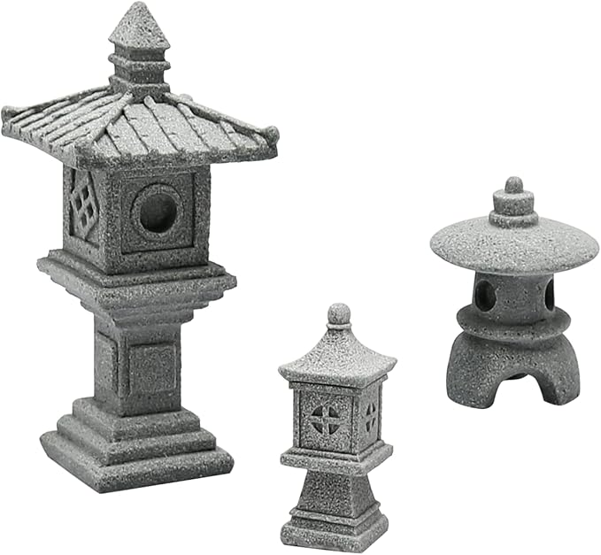 Saihisday 3PCS Mini Pagoda Garden Statue, Miniature Japanese Style Pagoda Lantern, Outdoor Fairy Garden Decor for Micro Landscape Yard Aquarium Bonsai Zen Garden Decoration