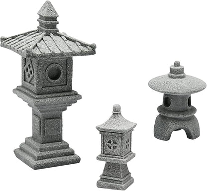 Saihisday 3PCS Mini Pagoda Garden Statue, Miniature Japanese Style Pagoda Lantern, Outdoor Fairy Garden Decor for Micro Landscape Yard Aquarium Bonsai Zen Garden Decoration