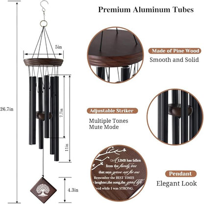 Sympathy Wind Chimes for Loss of Loved One, Memorial Wind Chimes for Outside with Family Tree Sail, Bereavement Gifts for Loss of Mother Father, Remembrance Windchime for Garden Patio