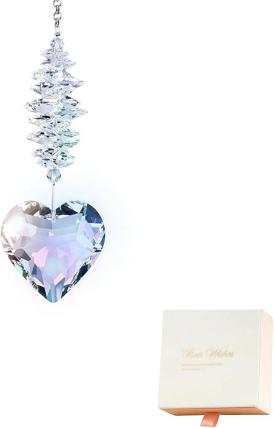 45mm Heart-Shaped Glass Hanging Crystal. Rainbow Maker. Garden Home Decor Glass. Mother's Day Heart Ornament. Wedding Anniversary Decoration. Gift for Women, Mothers, and Children.