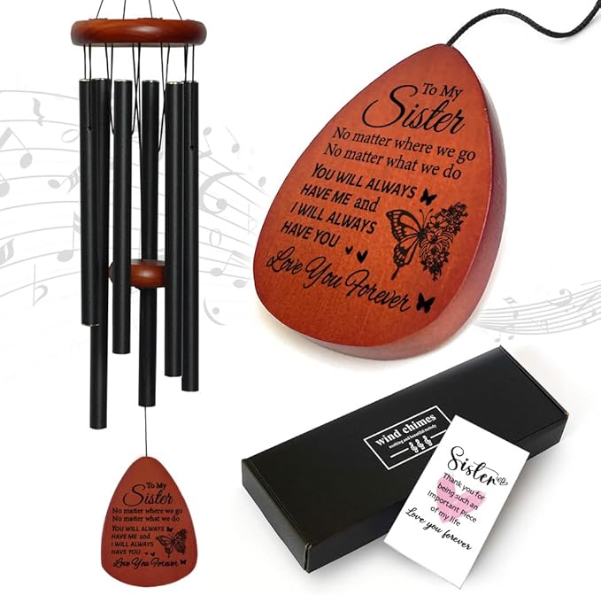 Fall Sister Birthday Wind Chimes Gifts for Sister, Thank You Gifts for Women Friends, Garden Decoration for Outside Patio Home or Garden Decor, Unique Christmas Valentine's Day Wind Chimes