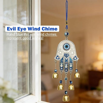 Evil Eye Metal Wind Chimes with Bell, Handing Wind Chime for Home Decoration Accessories, Blue Lucky Evil Eye Wall Decor Pendant for Indoor
