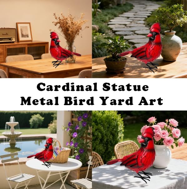Metal Red Cardinal Garden Decoration Statue Metal Bird Yard Art Red Bird Sculpture for Outdoor Patio & Indoor Home Decor - Gifts for Mom Grandma