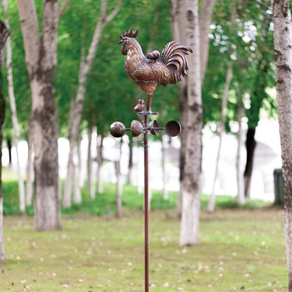 Metal Rooster w/Chicks Garden Spinner for Outside,79" Large Kinetic Wind Spinner for Yard and Garden Outdoor Decor,Antique Copper Chicken Wind Sculpture,Metal Yard Art for Patio Lawn Decorations