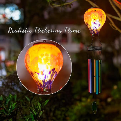 Starsoul Solar Wind Chimes for Outside, Colorful Speckle Hot Air Balloon Wind Chime with Flickering Flame, Outdoor Glass Windchimes for Garden Yard Decor, Gift for Mother's Day