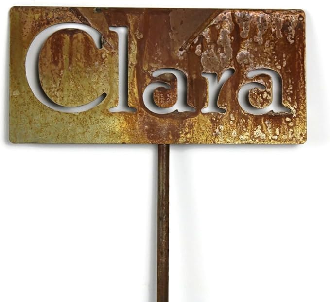 Classic Metal Garden Markers Clearance Items 20 to 33 Inches Tall (Clara, Naturally Rusted)