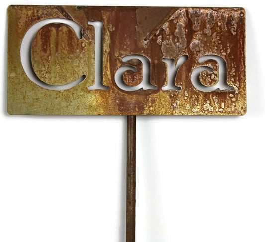 Classic Metal Garden Markers Clearance Items 20 to 33 Inches Tall (Clara, Naturally Rusted)