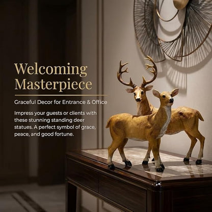 XTAPAN Resin Standing Deer Statue Couple Deer Sculpture Animals Deer Figurine Home Office Restaurant Decoration Garden Art Yard Ornament Lawn Outdoor Patio Decor Christmas 21# Standing Couple Deer