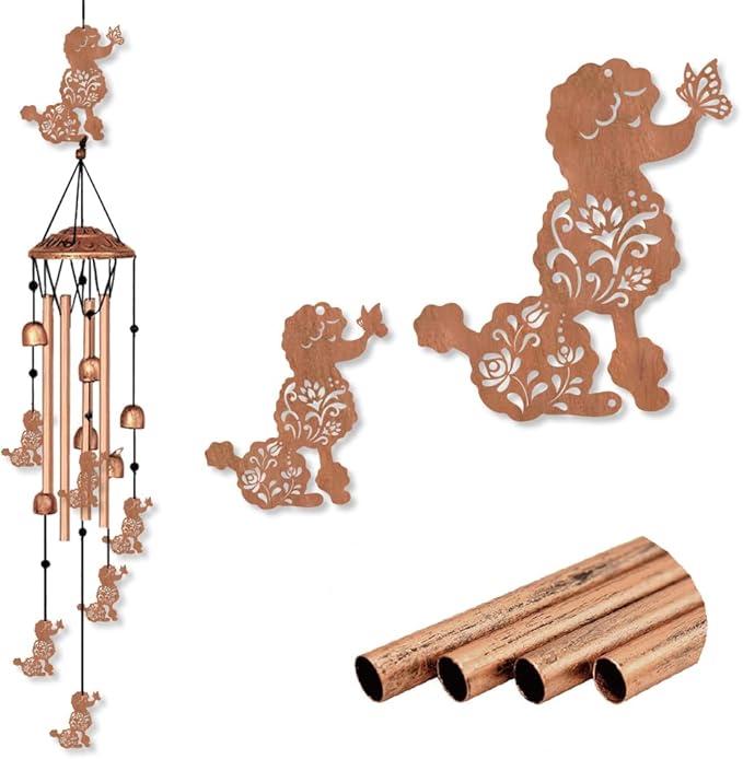INFUNLY Poodle Wind Chimes for Outside Flowers Metal Wind Chime Aluminum Windchime Tubes Pet Dog Memorial Wind-Bell Retro Music Windchimes with Bells for Yard Garden Decor Housewarming Birthday Gift