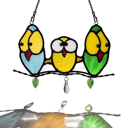 Multicolor Owl Decor Stained Glass Window Hanging,Best Bird Gifts for Owl Lovers Women,Bird Suncatcher for Window Home Decoration,Birthday Gifts for Lover and Friend