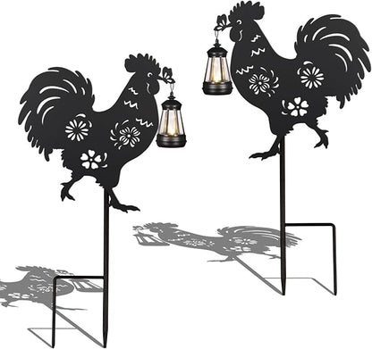 2Pack Solar Outdoor Garden Lights Stakes Solar Metal Flower Rooster Lawn Deco Statue Ideal for Chicken Lovers for Yard Art, Outside, Patio, Outdoor Decor, Garden Decorations, Lawn Ornaments