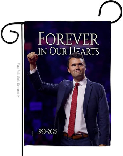 Forever In Our Hearts 1993-2025 Flag Yard Sign Wall Hanging Decor For Home Porch Charlie Kirk Poster Canvas Quote Sign Freedom Support Trump Patriotism Memorial Decoration Garden Remembrance Gift