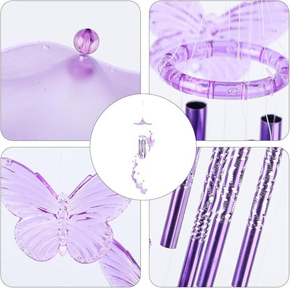 Sosoport Butterfly Wind Chime Pendant 27.5 Inch Hanging Wind Bell Outdoor Garden Decor for Patio Courtyard with Pleasant Sound