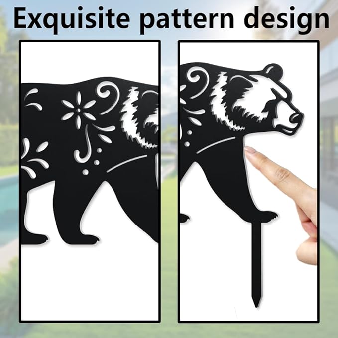 WADORN Bear Metal Outdoor Statues Silhouette, Funny Bear Metal Decorative Garden Stakes Bear Flower Silhouette Ornament Gift Funny Outdoor Decor for Garden Backyard Patio Lawn Walkways Outdoor