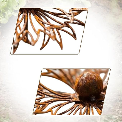 Vintage Rusty Cornflower Statue Stake 12 Inch Metal Artistic Wire Art Decor Rustic Garden Sculptures for Lawns Yard Patio Home Farmhouse Decorations (Rusty)